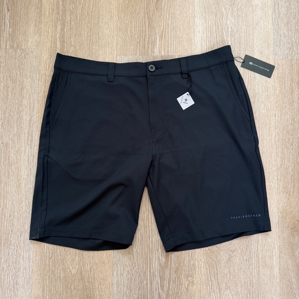 Travis Mathew In The Boneyard Golf Shorts Mens 38 Black Palm Tree 9in NWT
